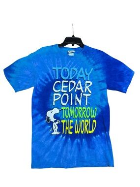 Peanuts Snoopy TODAY CEDAR POINT TOMORROW THE WORLD Blue Tie-Dye (LG) T-Shirt